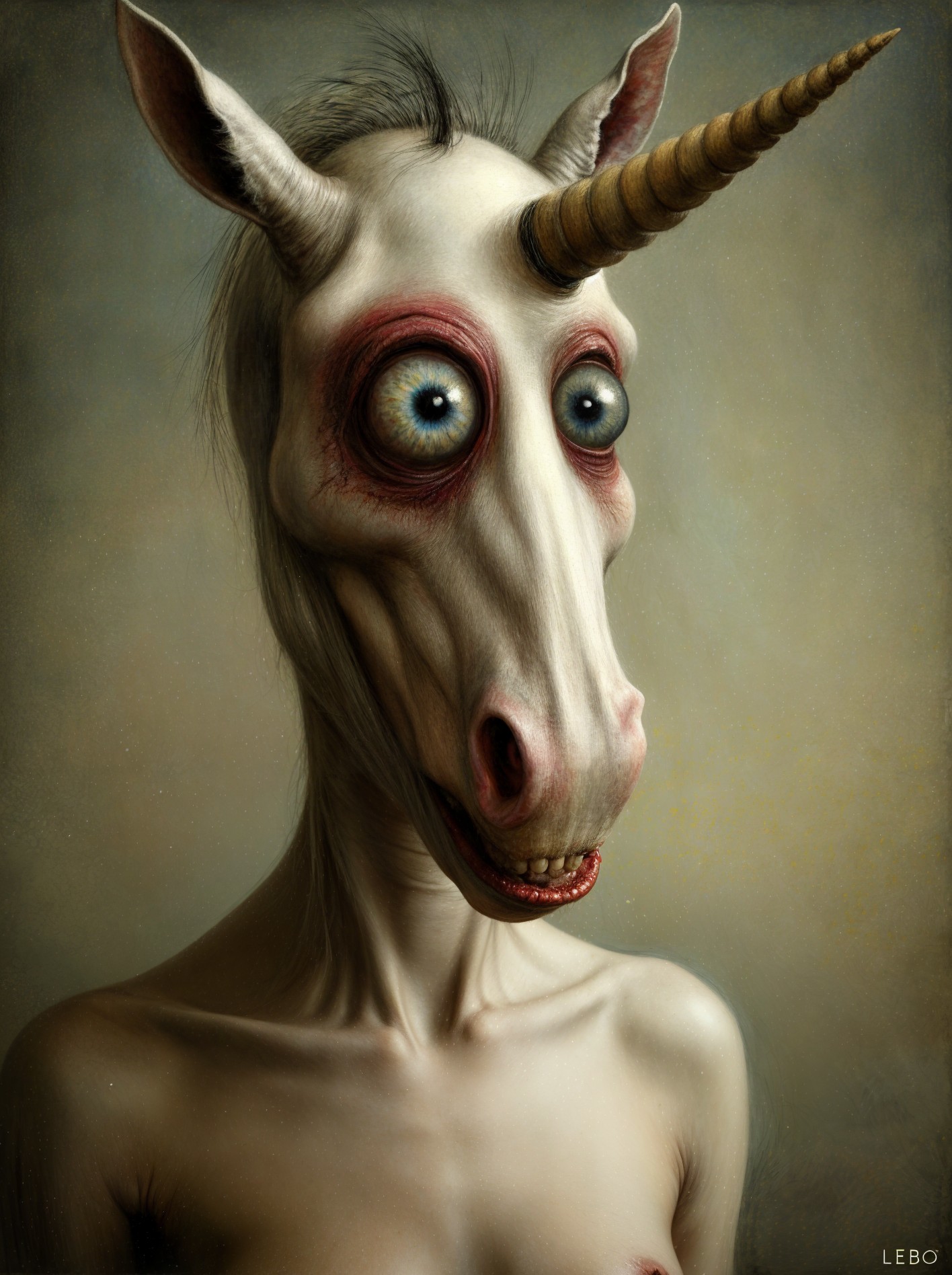 Surreal Anthropomorphic Unicorn with Eerie Features