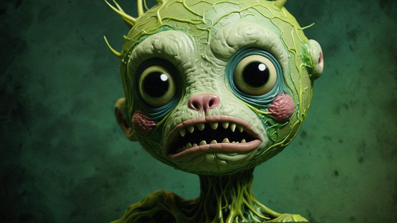 Surreal Animated Creature with Plant-Like Skin Texture