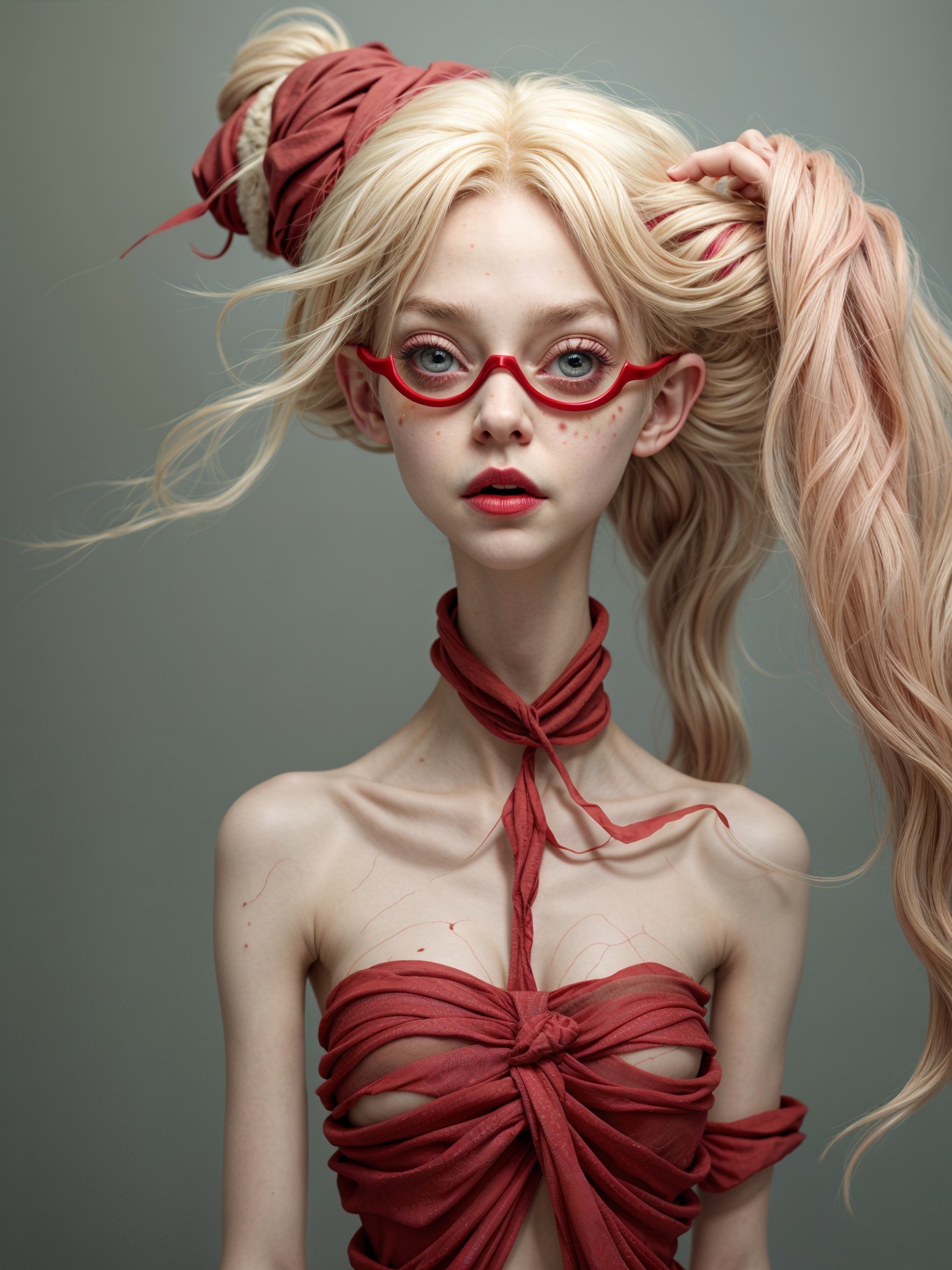 Stylized Character with Blonde Hair and Red Outfit