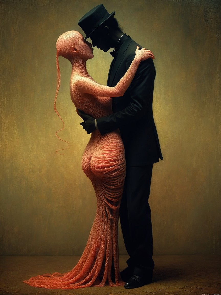 Couple Embracing in Abstract and Classic Styles