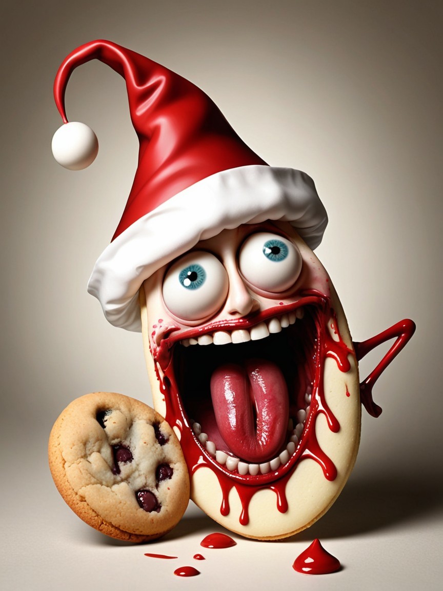 Cartoon Egg Character in Santa Hat with Cookie