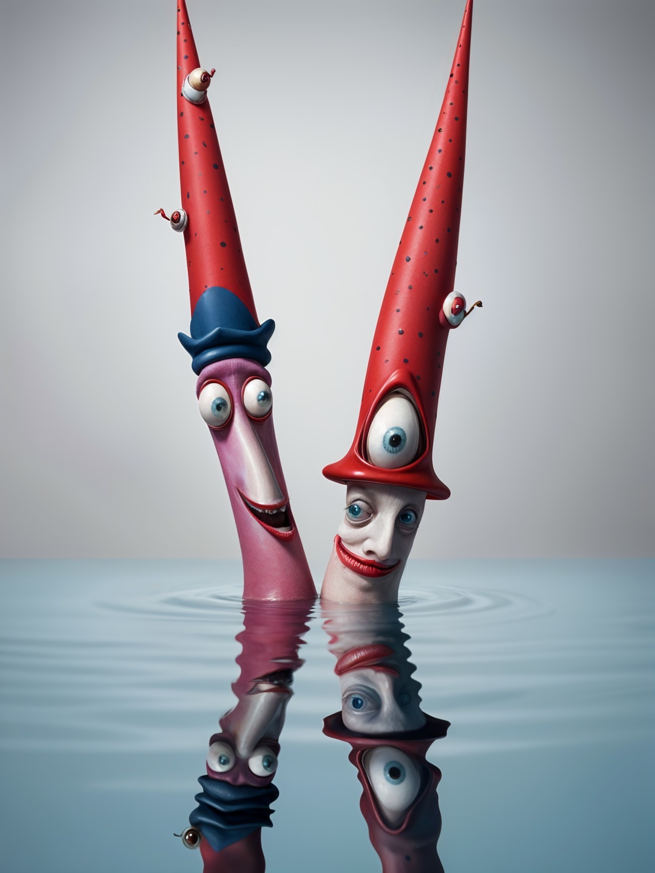 Whimsical Characters with Playful Designs in Water