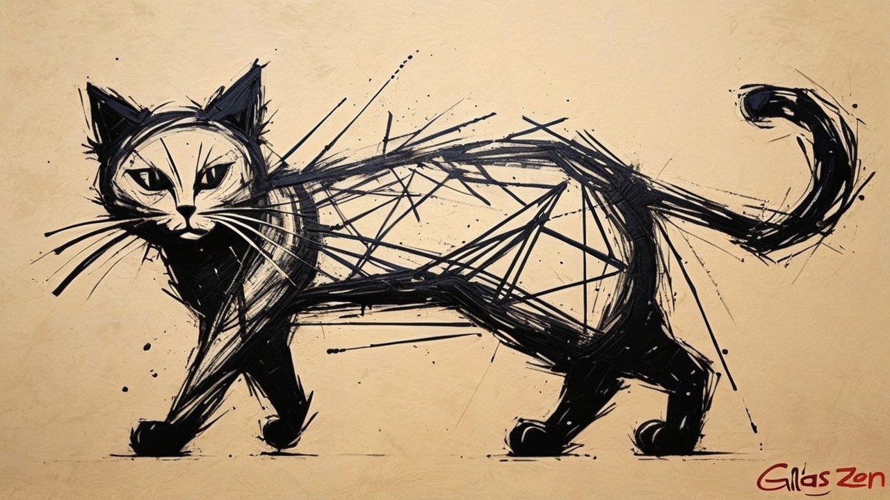 Stylized Black Cat Artwork with Dynamic Lines