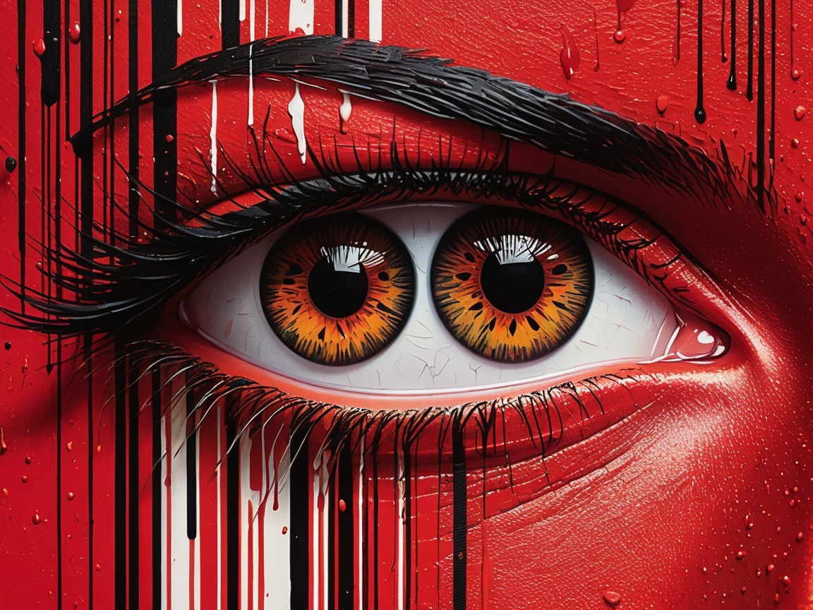 Close-up of an eye with orange and black patterns