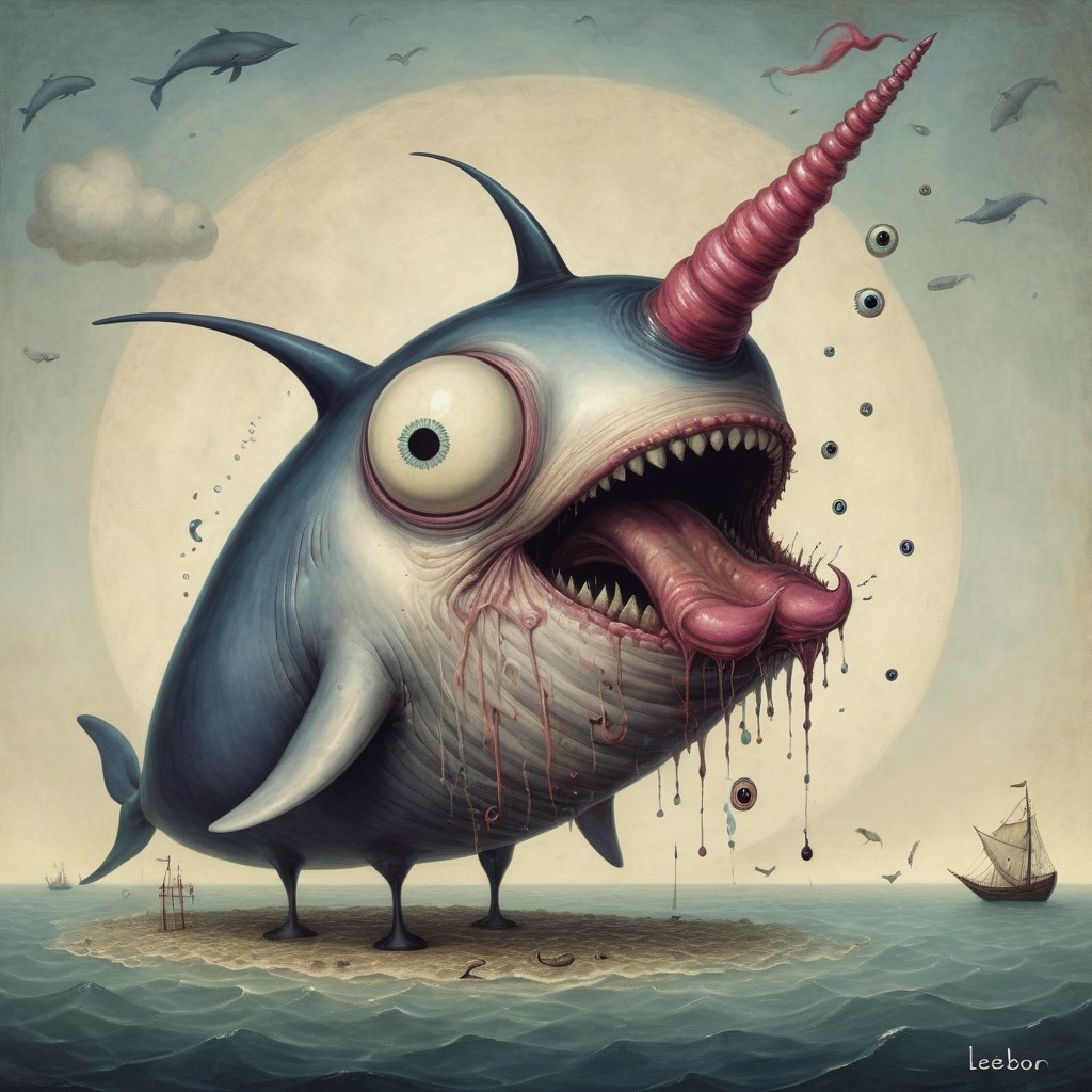 Surreal Fish-like Creature on a Small Island