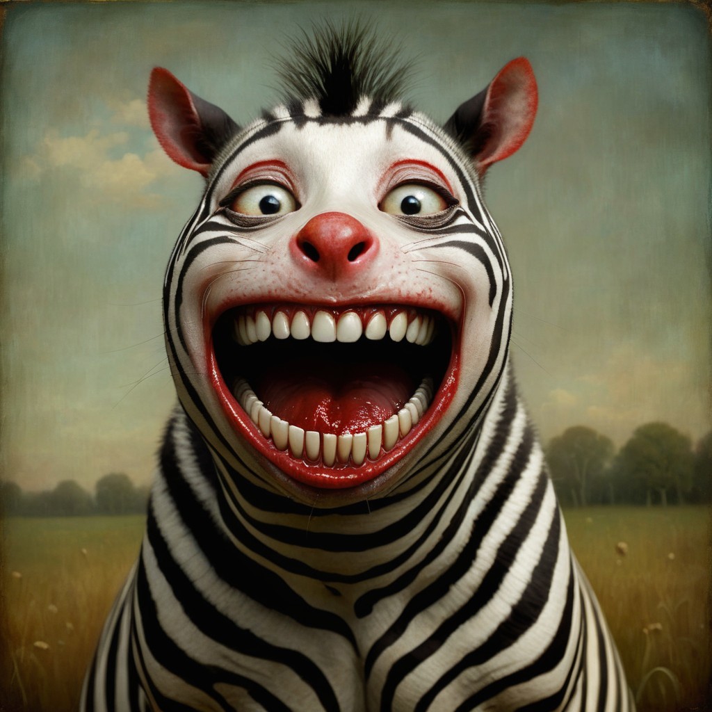 Cartoonish zebra with vibrant stripes and cheerful expression