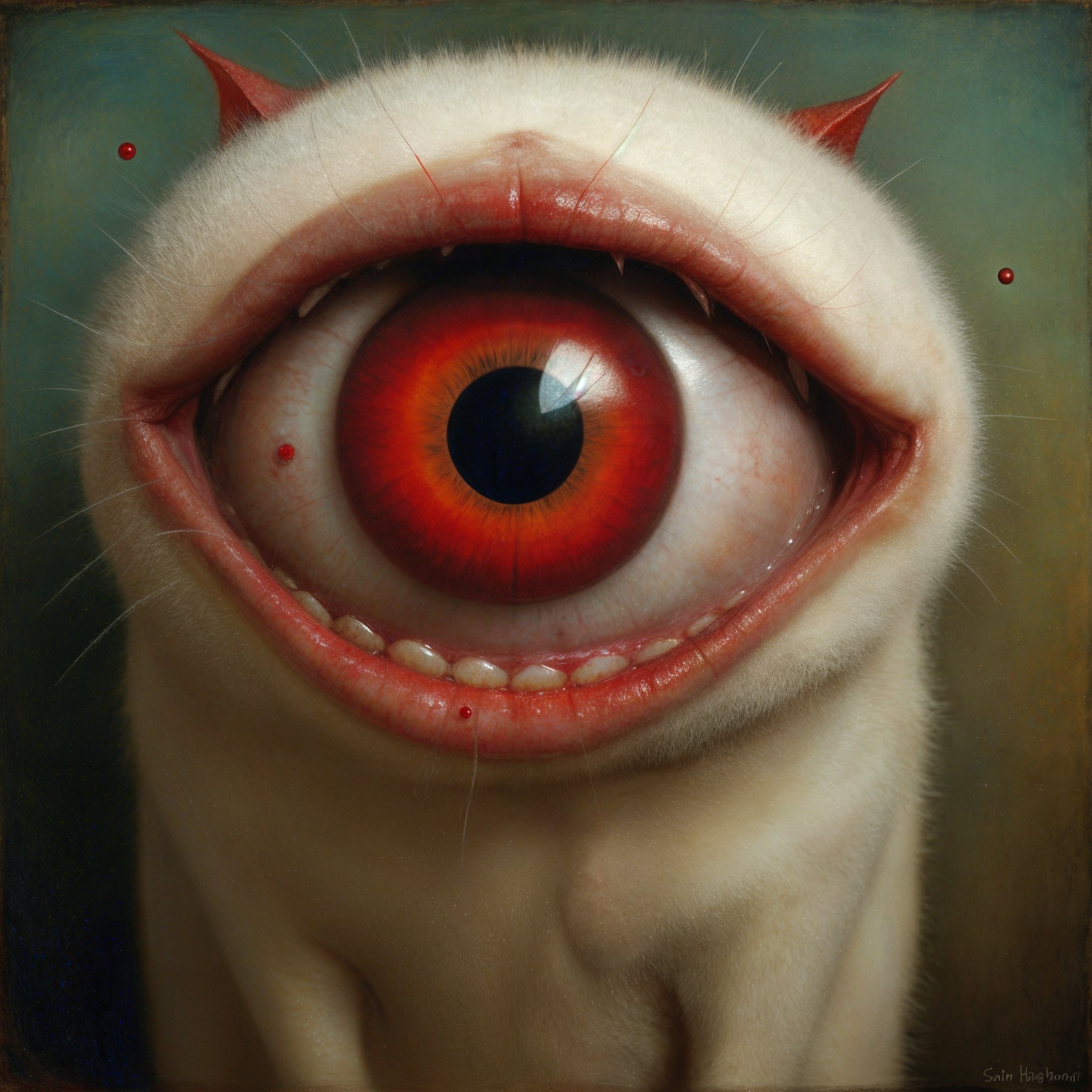 Surreal Creature with Red Eye and Feline Features