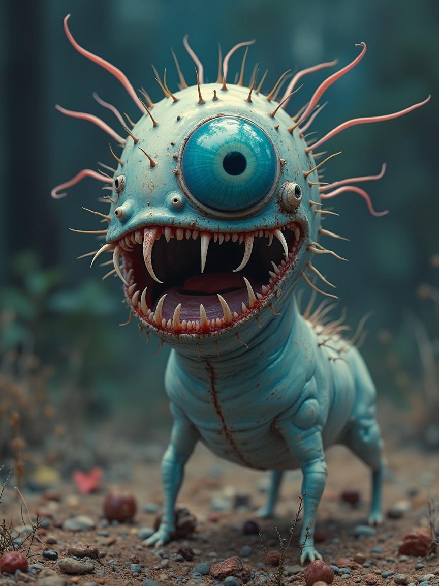 Fantastical creature with single eye in lush environment