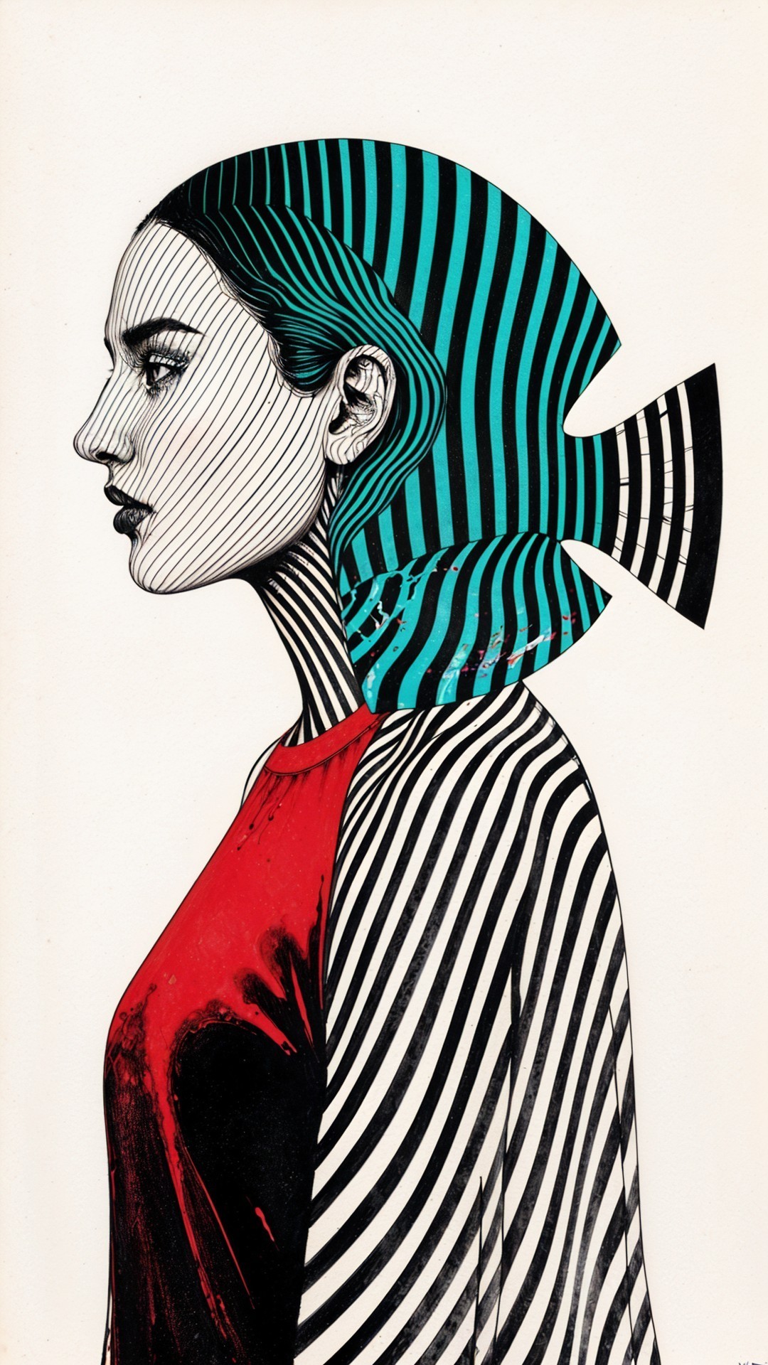 Stylized Woman Profile with Bold Colors and Patterns
