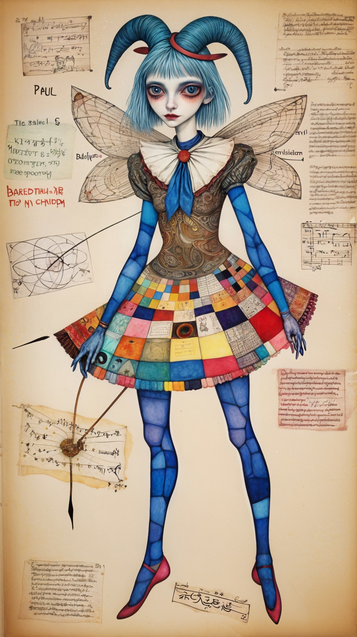 Whimsical Character with Blue Hair and Butterfly Wings