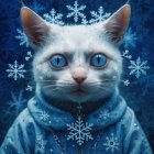 Detailed Digital Painting of a White Feline in Blue Jacket