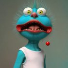 Cartoon Character with Blue Skin and Exaggerated Features