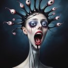 Surreal Figure with Elongated Neck and Distorted Elements