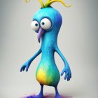 Cartoon Creature with Colorful Features in Gray Background