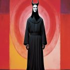 Full-body portrait of a character in black robe and mask