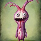 Whimsical Creature with Colorful Features on Green Backdrop