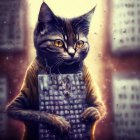 Tabby Cat in Striped Shirt with Keyboard and Charms