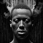 Black-and-white portrait of a male figure with smoke