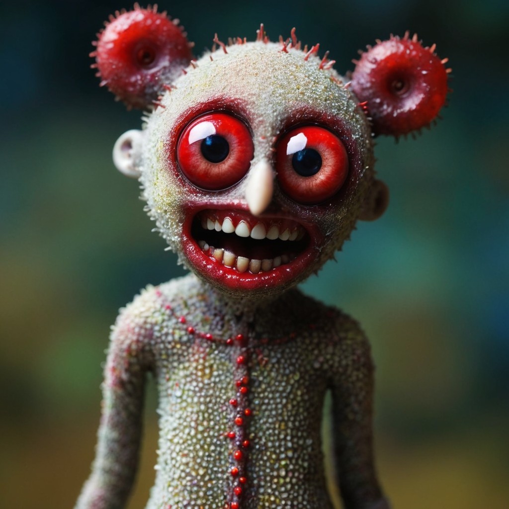 Quirky Character with Red Eyes and Spiky Skin