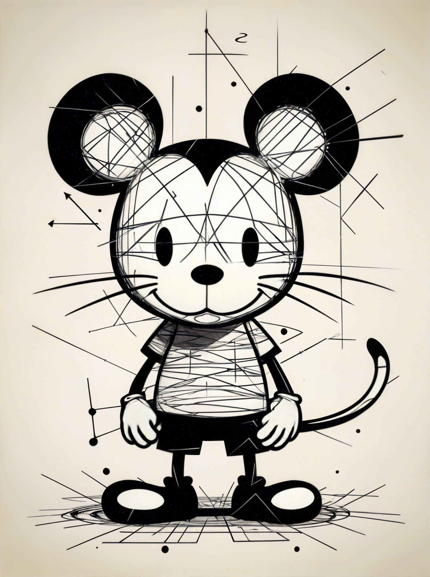 Monochromatic Cartoon Mouse Illustration with Patterns