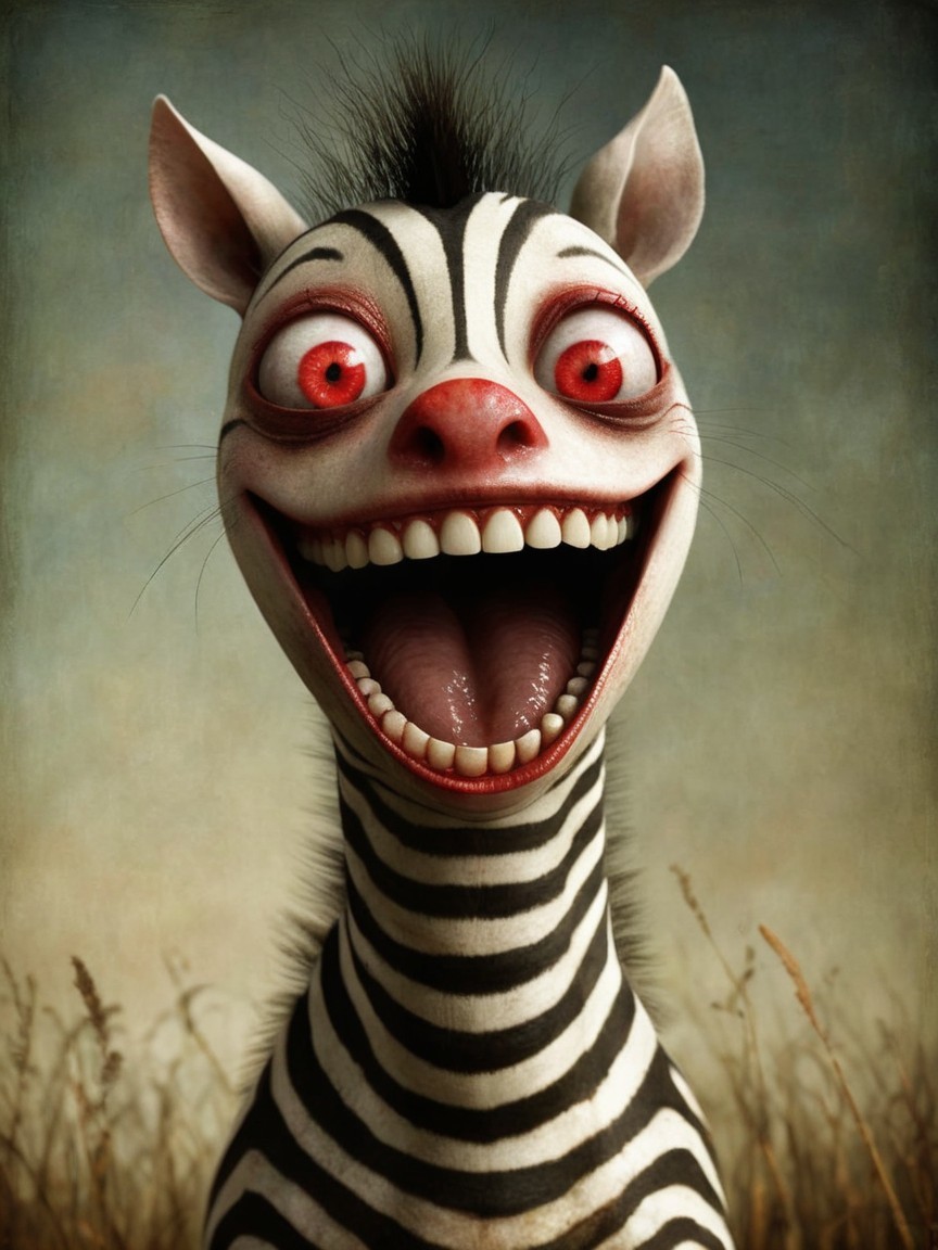 Cartoonish Zebra Character with Exaggerated Features