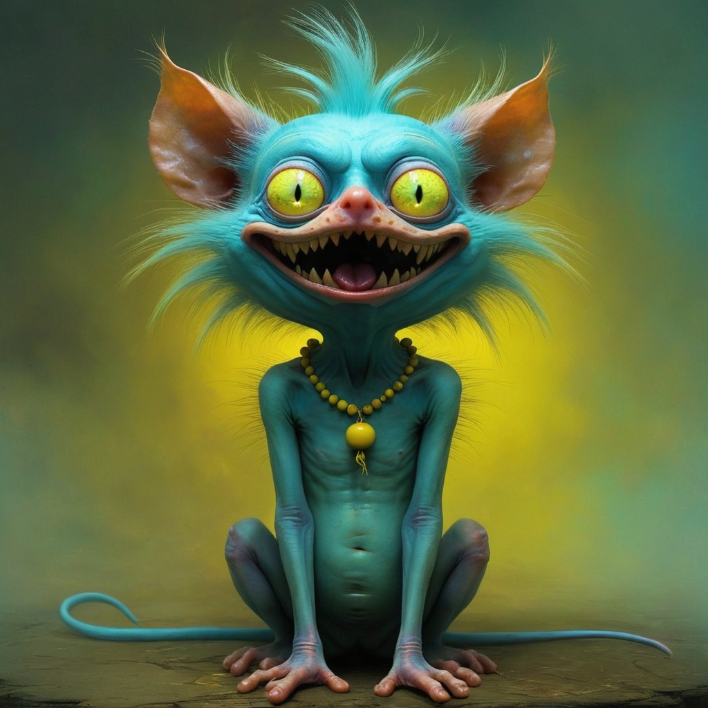 Whimsical turquoise creature with playful features