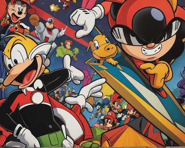 Vibrant Cartoon Characters in a Starry Scene