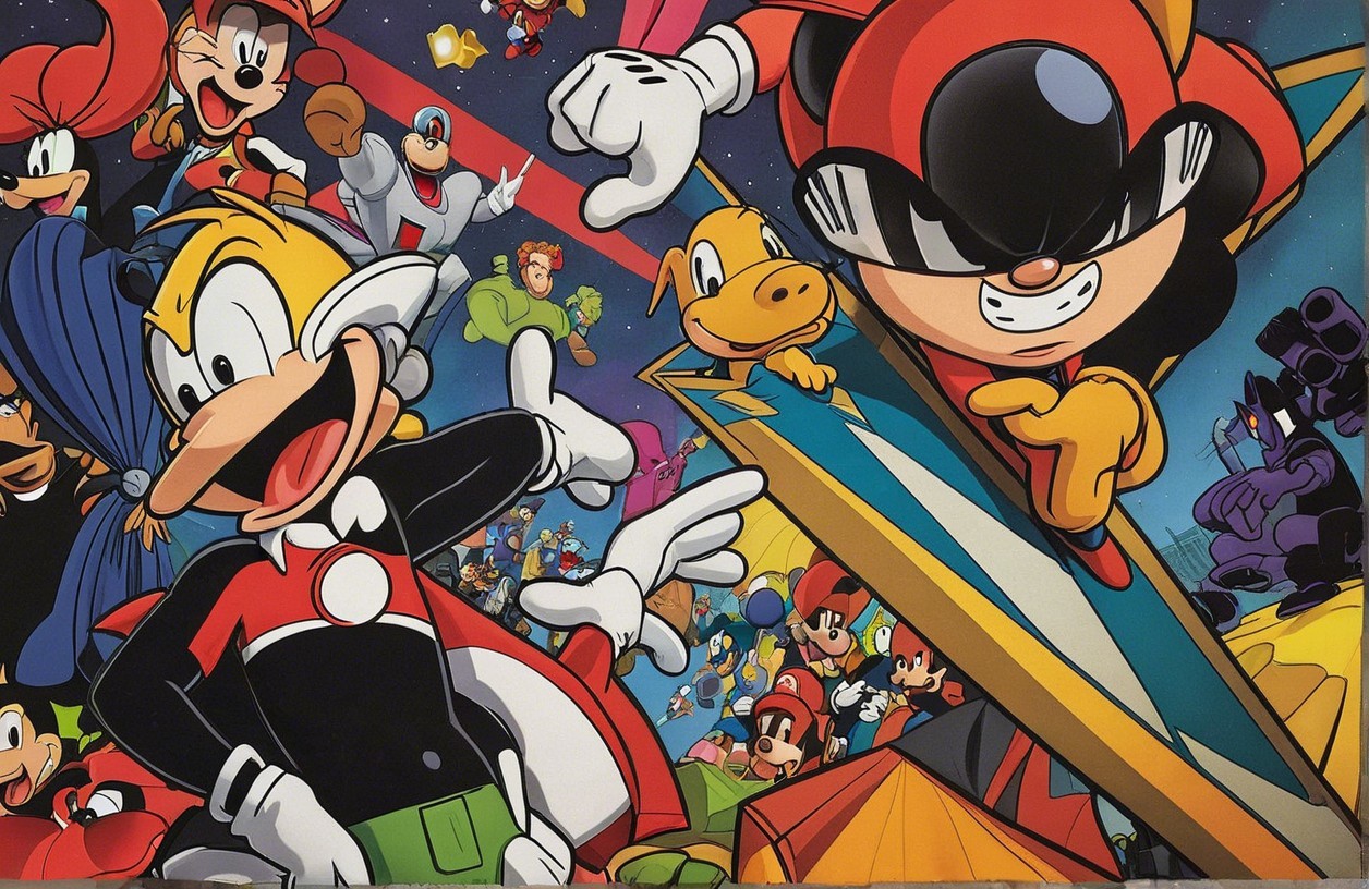 Vibrant Cartoon Characters in a Starry Scene