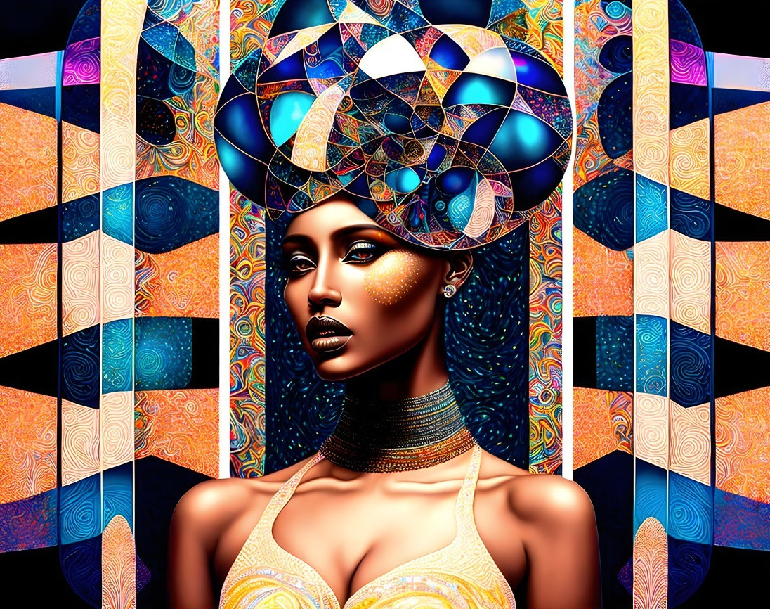 Elaborate Headpiece in Colorful Patterns