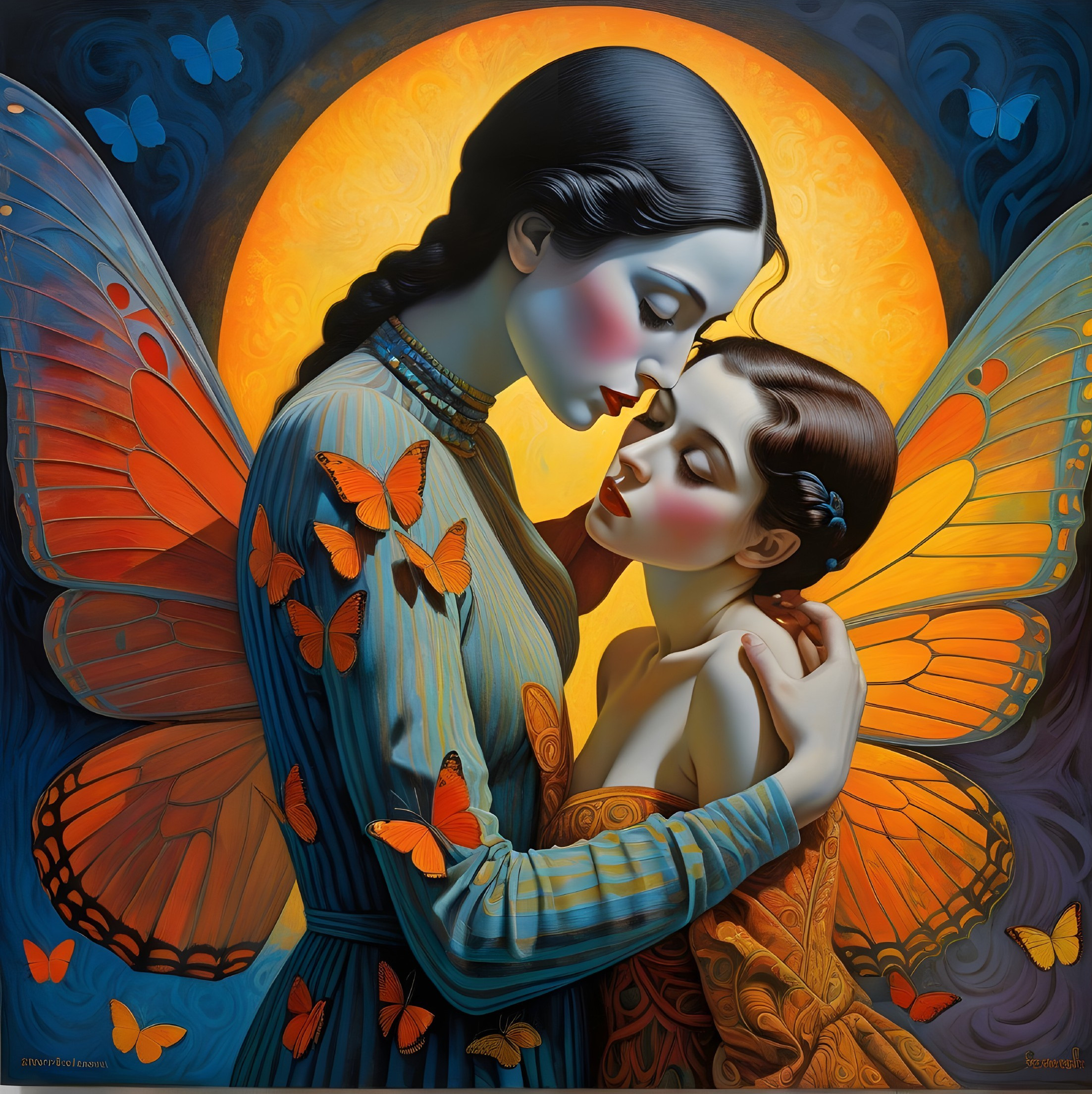 Ethereal Figures with Butterfly Wings Embracing