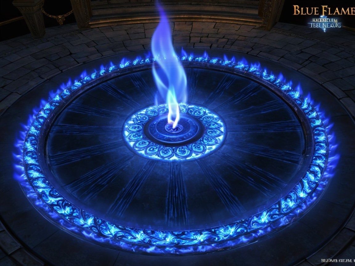 Mystical Circular Altar with Intricate Blue Flames