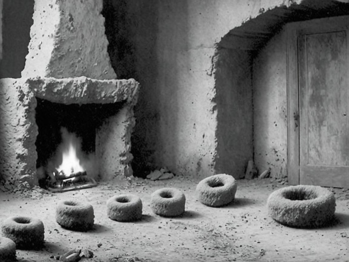 Rustic Room with Stone Walls and Flickering Fireplace