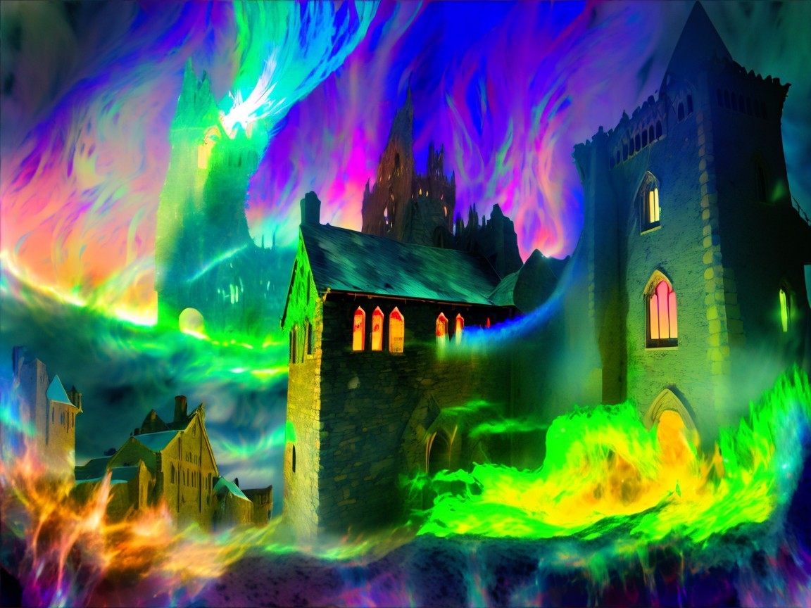 Ethereal Castle in a Mystical Colorful Landscape