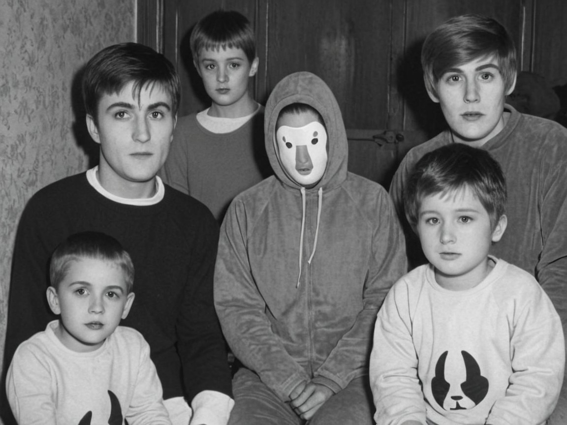 Vintage Black-and-White Photo of Children Together