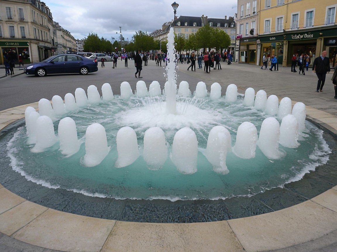 Circular fountain with central and smaller water jets