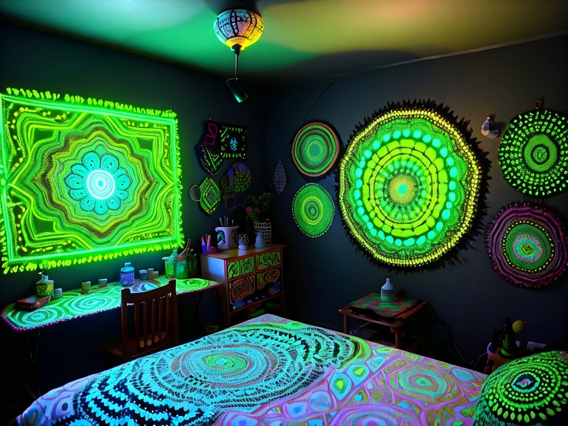 Vibrant Murals and Intricate Mandala Patterns in Room