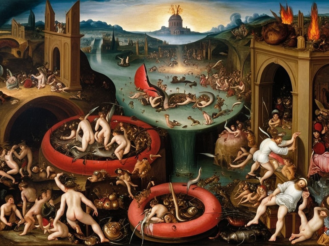 Chaotic Hellish Landscape with Mythological Figures