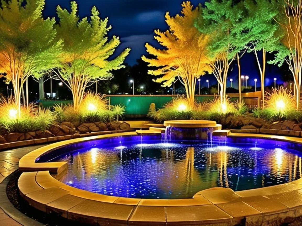 Serene Outdoor Space with Circular Pool and Greenery