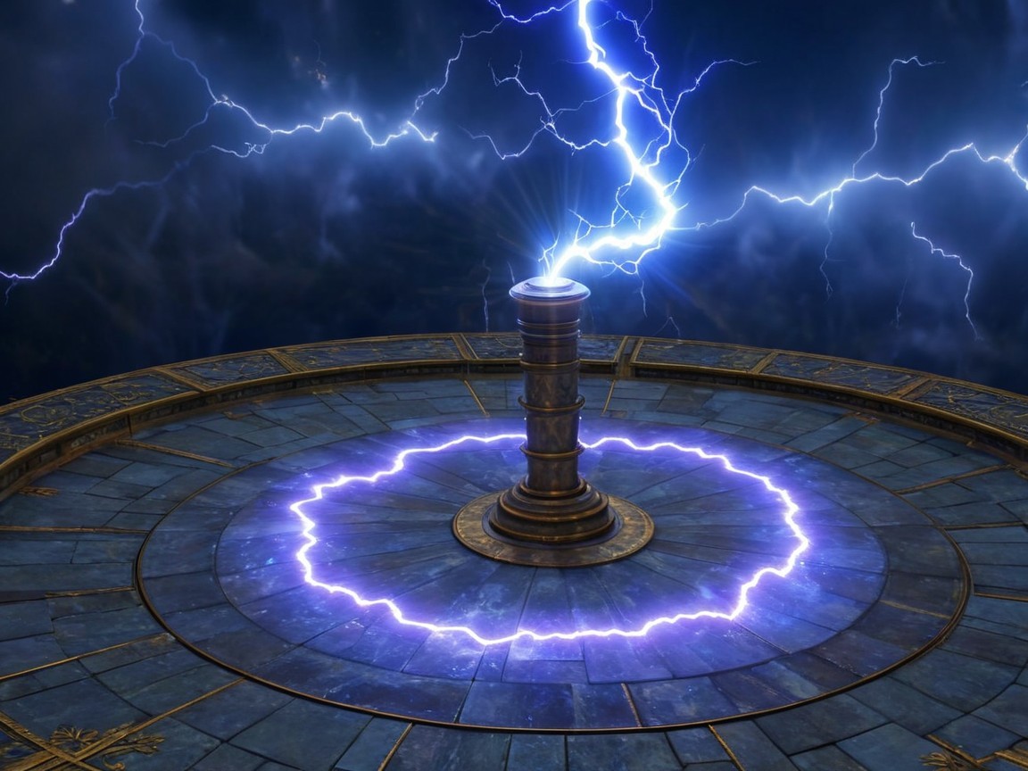 Mystical Scene with Lightning Pillar and Purple Glow