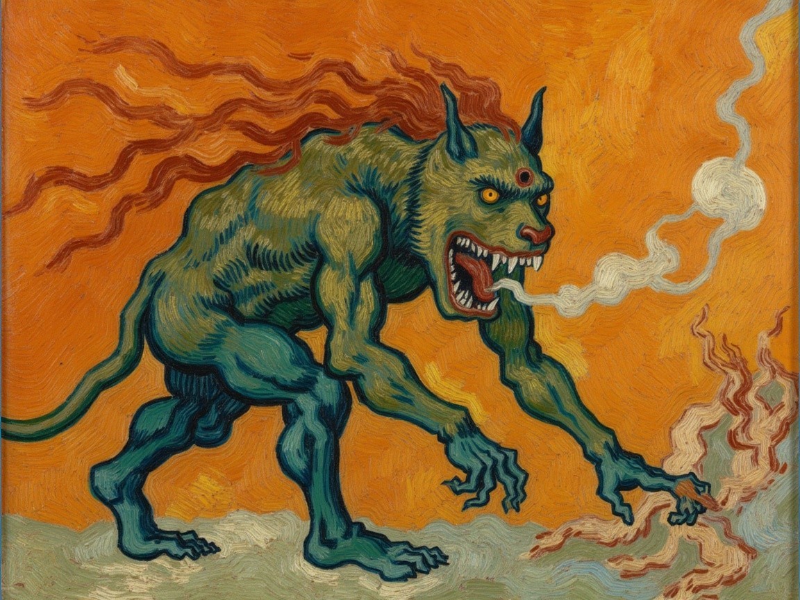 Vivid Painting of a Muscular Green Creature