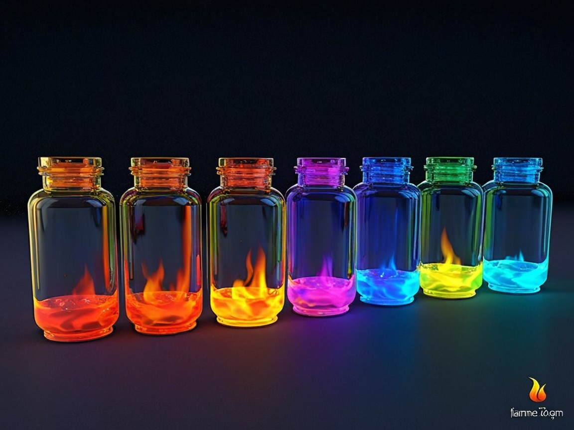 Colorful Glass Jars with Glowing Liquids and Flames
