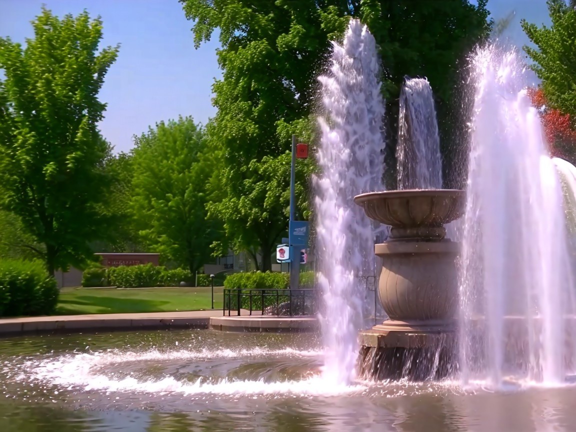 Serene Park Fountain with Cascading Water Streams