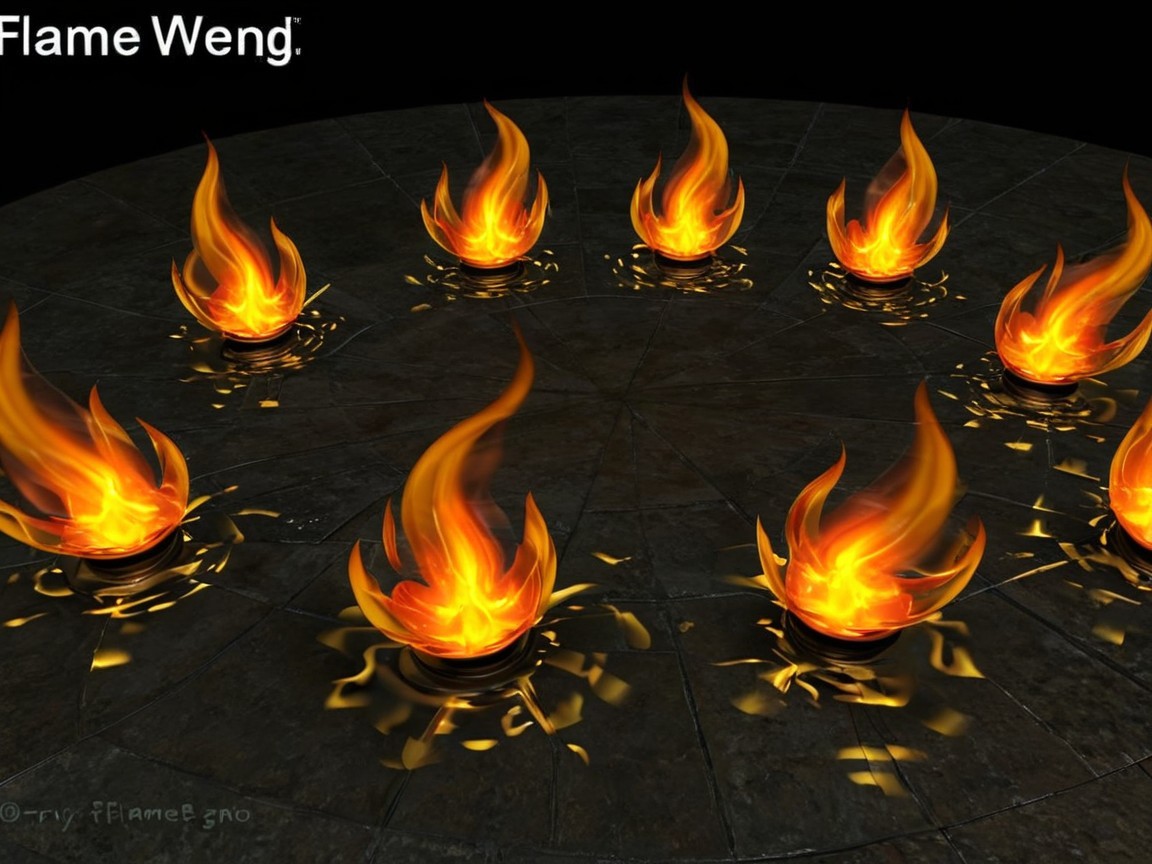 Dark Circular Stone Floor with Stylized Flames