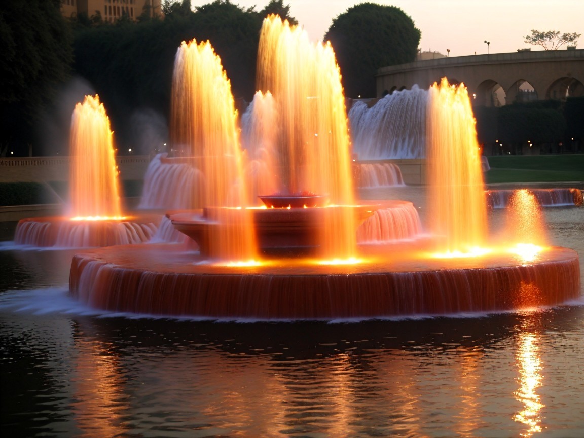 Multi-Tier Fountain Display with Illuminated Water Jets