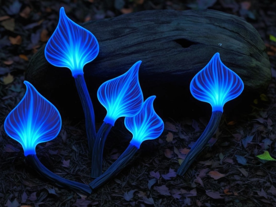 Luminous Blue Flora Lights on Dark Textured Background