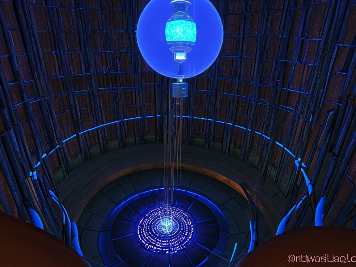 Futuristic Circular Chamber with Glowing Blue Energy Source