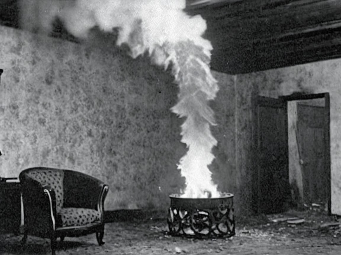 Abandoned Room with Firepit and Vintage Chair