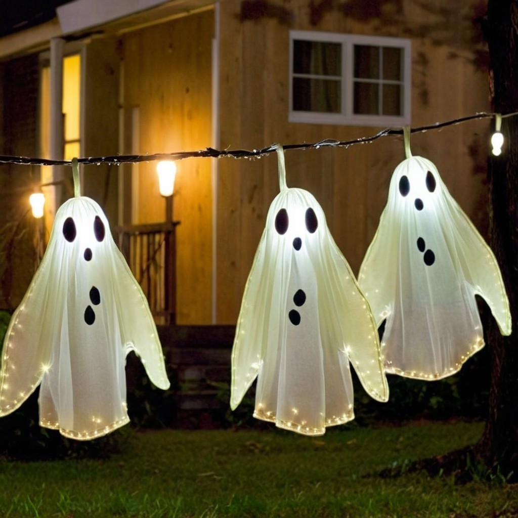 Whimsical Ghost Decorations with Soft Lighting for Halloween