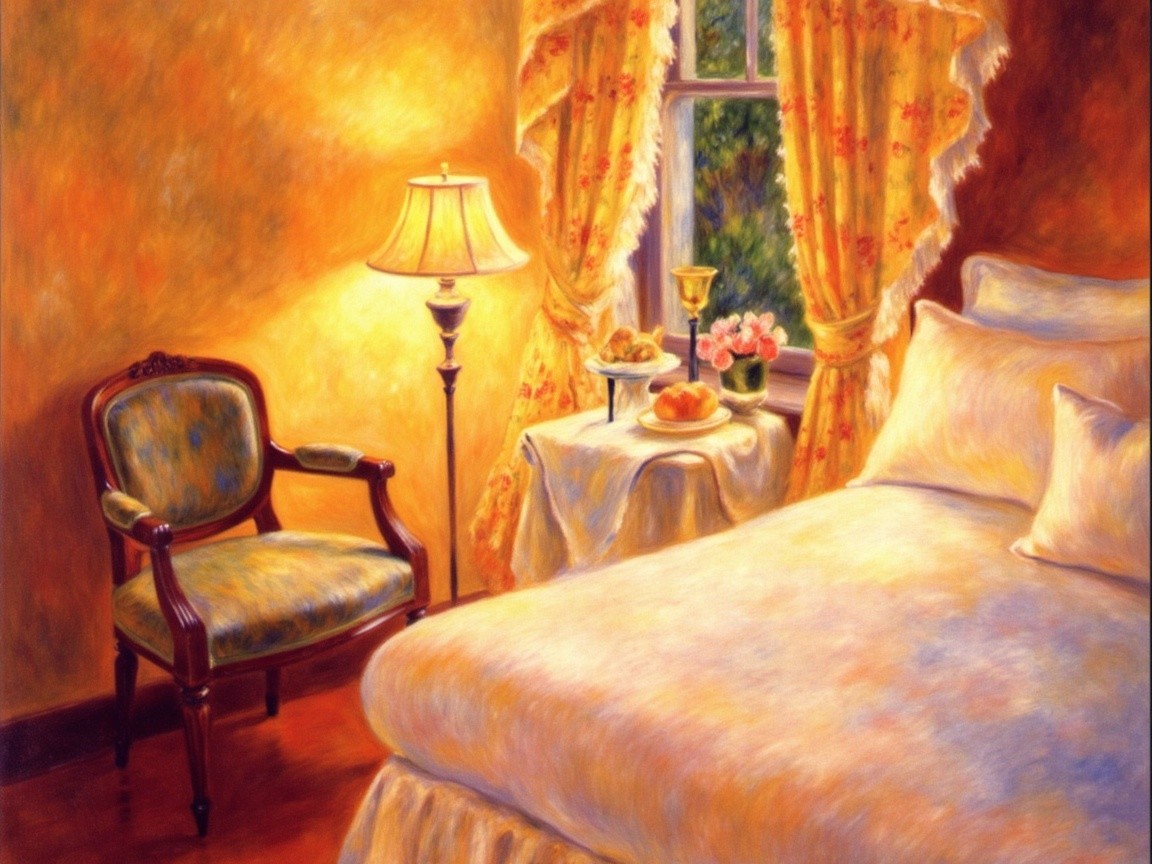 Cozy Bedroom with Warm Hues and Inviting Decor