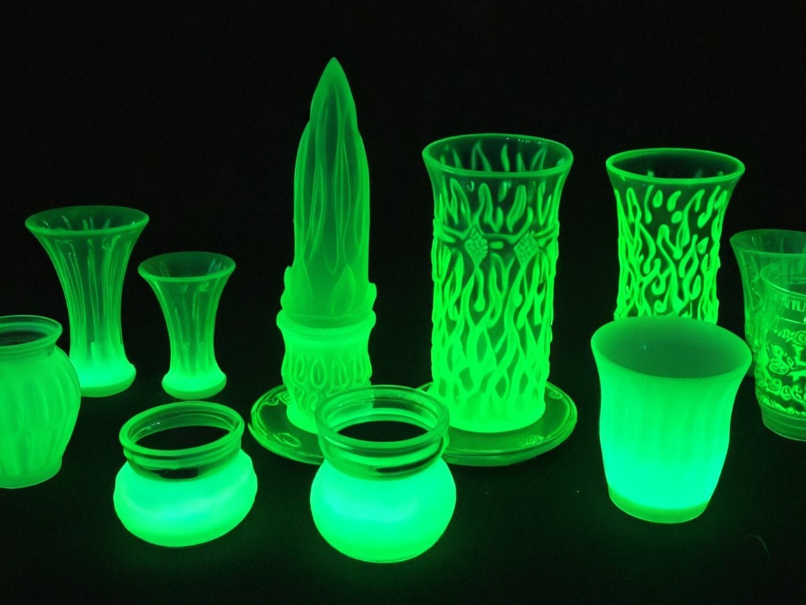 Vibrant Green Glassware Collection Under Black Light